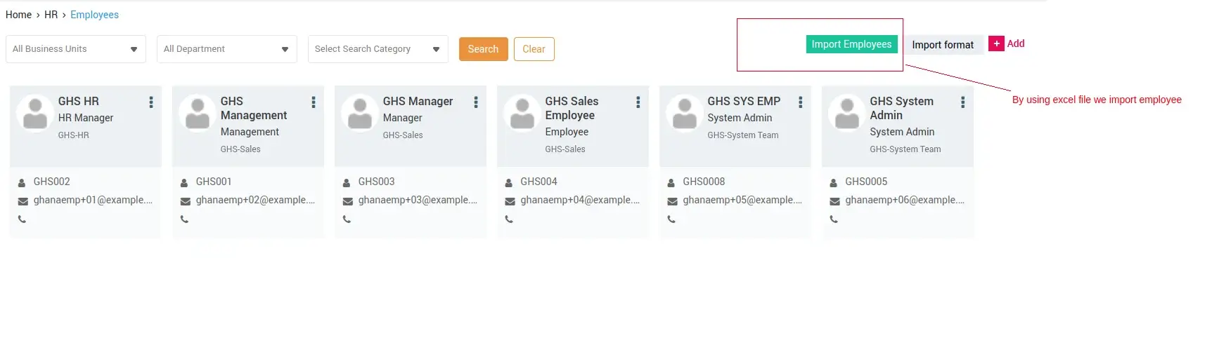 We import the employee in Excel format